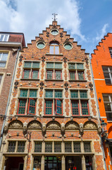 Beautiful narrow streets and traditional houses in the old town of Bruges (Brugge), Belgium