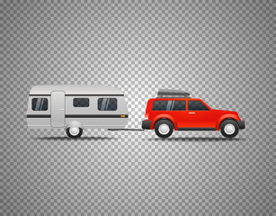 Car with trailer isolated on transparent background. Layered and detailed illustration