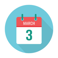 March 3 calendar icon flat. Reminder, date. World Day of the writer. International Day for Ear and Hearing.