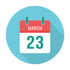 March 23 calendar icon flat. Reminder, date. World Meteorological Day