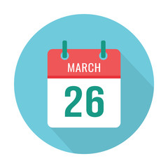 March 26 calendar icon flat. Reminder, date, holiday.