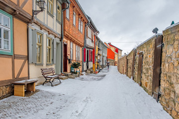 Welterbestadt Quedlinburg im Winter mit Schnee Winterimpressionen