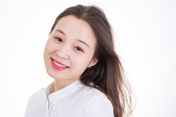 Portrait of Beautiful Business Woman Wearing White Shirt. Smiling Young Asian Business Woman.