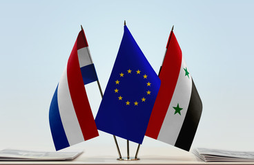 Flags of Netherlands European Union and Syria