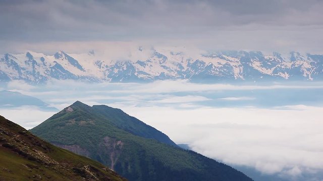 Fantastic range in mist at the foot Mt. Ushba.