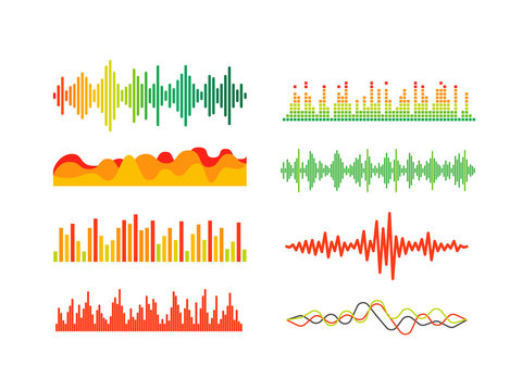 Different color sound waves vector set. Vector clipart