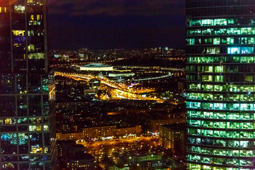 The view from the top. Tower of business center Moscow-city. Winter.