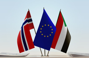 Flags of Norway European Union and Sudan