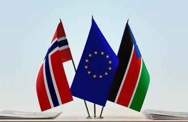 Flags of Norway European Union and South Sudan