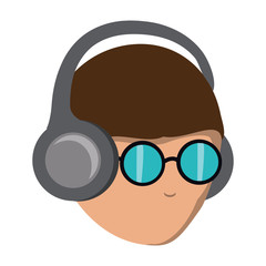 avatar man with glasses and  headphones over white background, colorful design. vector illustration