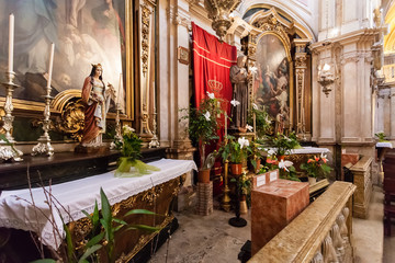 Lisbon, Portugal - October 24, 2016: Chapels in Baroque style in the interior of the Santo Antonio de Lisboa Church. Built on the Saint Anthony of Lisbon aka of Padua or Padova birth location.