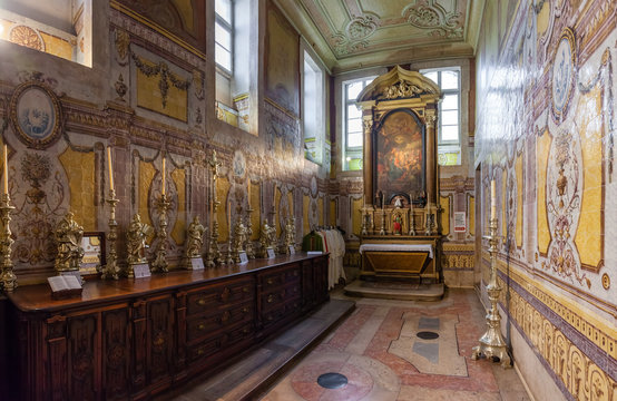 Lisbon, Portugal - October 24, 2016: Santo Antonio de Lisboa Church, built on the saint birth location. Saint Anthony of Lisbon aka of Padua or Padova. View of Sacristy that access the birth crypt