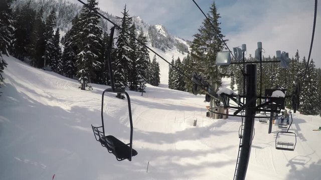 Getting on Winter Chairlift Point of View