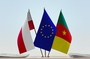 Flags of Poland European Union and Cameroon