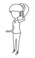 Woman standing and Talking on Cellphone over white background, vector illustration