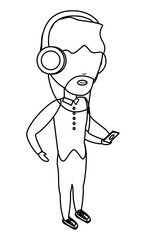 avatar man listening music with headphones over white background, vector illustration