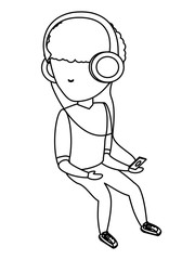 avatar man listening music with headphones over white background, vector illustration