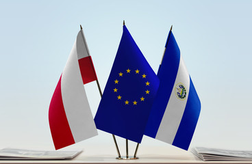 Flags of Poland European Union and El Salvador