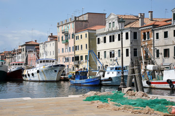 Chioggia, Venice, Italy: canal in the old town with bridge and boats