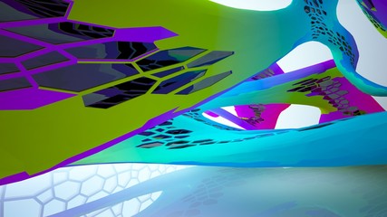 Abstract white and colored gradient parametric interiorwith window. 3D illustration and rendering.