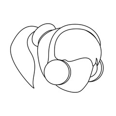 avatar woman head with headphones over white background, vector illustration