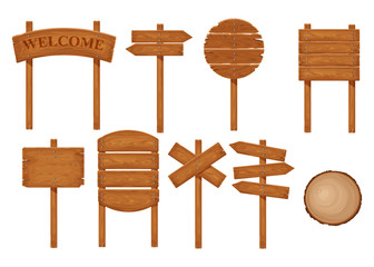 Vector set of wooden signboards road board. Banner template with wood texture