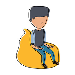 avatar man sitting on bean bag over white background, colorful design. vector illustration