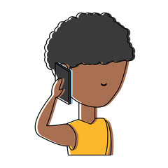 avatar man talking on cellphone over white background, colorful design.  vector illustration