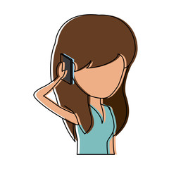 avatar Woman Talking on Cellphone over white background, colorful design. vector illustration