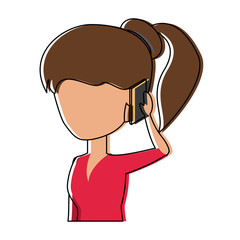 Obraz premium avatar Woman Talking on Cellphone over white background, colorful design. vector illustration