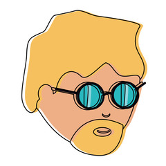 avatar man with beard and wearing round glasses over white background, colorful design. vector illustration