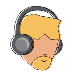 avatar man with beard and using a headphones over white background, colorful design. vector illustration