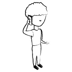 sketch of avatar man standing and talking on cellphone over white background, vector illustration