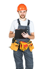 The builder writes to the clipboard. isolated on white background