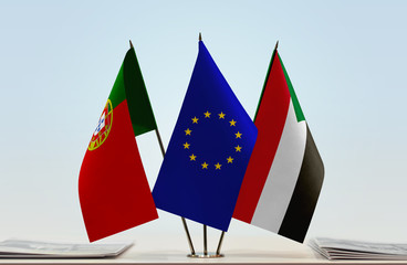 Flags of Portugal European Union and Sudan