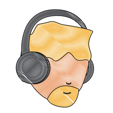 avatar man with beard and using a headphones over white background, colorful design. vector illustration
