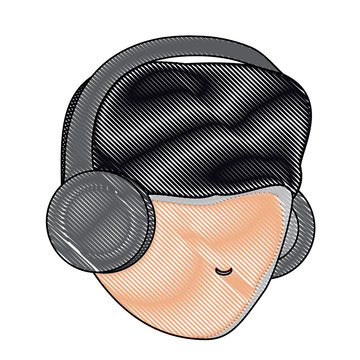 avatar man head using a headphones over white background, colorful design. vector illustration