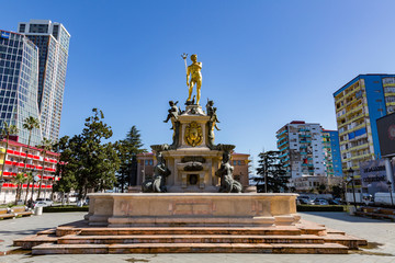 Fototapeta na wymiar BATUMI, GEORGIA - MARCH 17, 2018: The Neptune Fountain is located in the heart of the city. Located on the Theater Square 