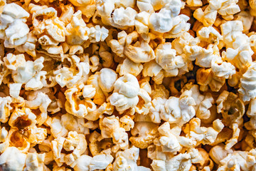 Lots of fresh popcorn closeup. Macro shot.