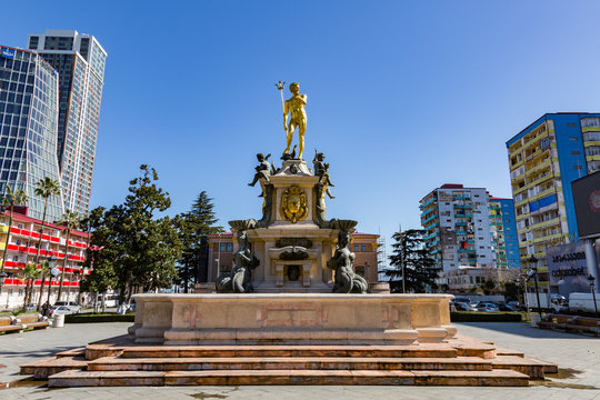 BATUMI, GEORGIA - MARCH 17, 2018: The Neptune Fountain is located in the heart of the city. Located on the Theater Square

