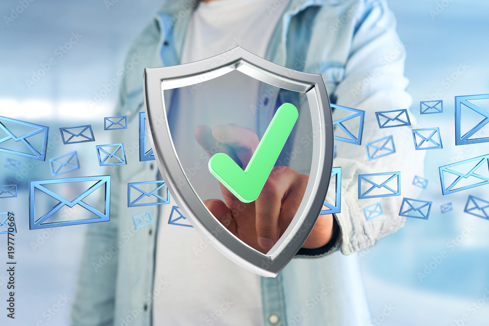 Poster shield symbol displayed on a futuristic interface - 3d rendering