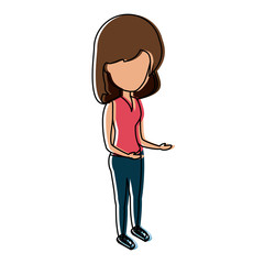 avatar woman wearing casual clothes standing over white background, colorful design. vector illustration