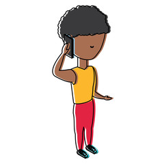 avatar man standing and talking on cellphone over white background, colorful design. vector illustration