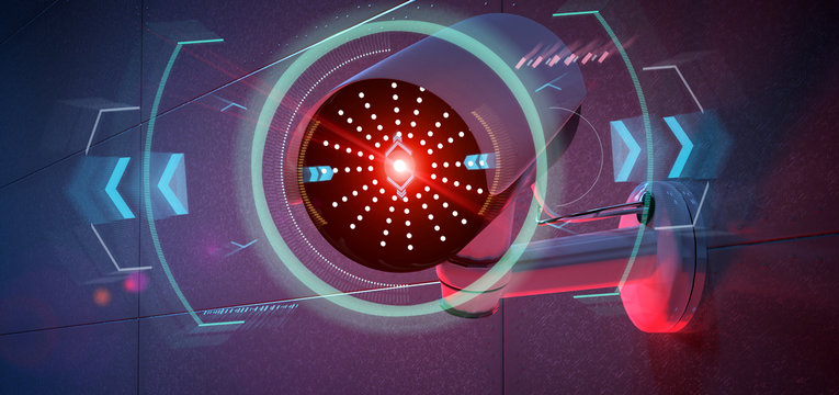 Security camera targeting a detected intrusion - 3d renderinga