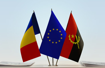 Flags of Romania African Union and Angola