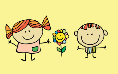 Vector Illustration of cartoon Kids Playing