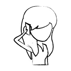 sketch of avatar Woman Talking on Cellphone over white background, vector illustration