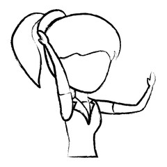 sketch of avatar woman with pony tail over white background, vector illustration