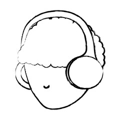 sketch of avatar man head using a headphones over white background, vector illustration