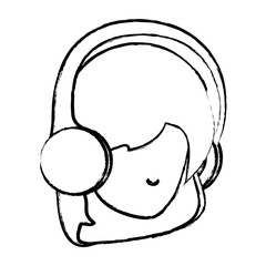 sketch of avatar woman head with headphones over white background, vector illustration